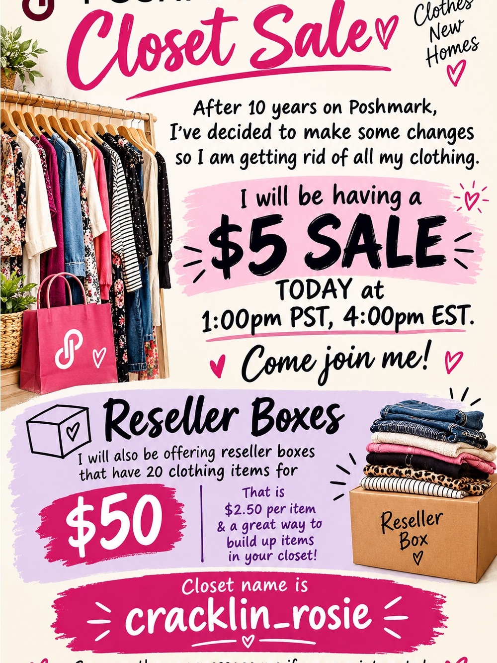 $5 sale + reseller boxes 20 items for $50. Giveaways. Come join me!